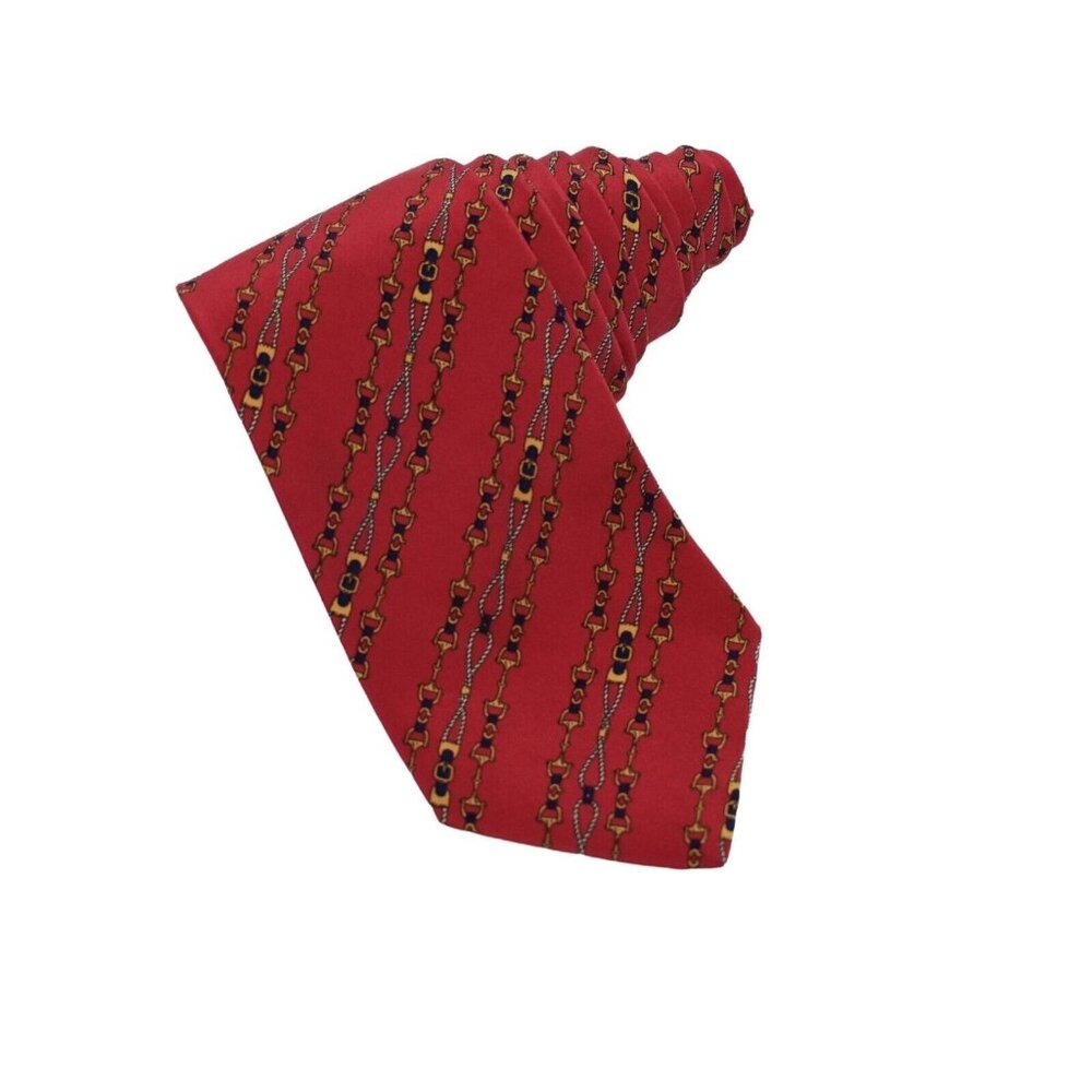 Vintage Warden Brooks Mens Tie Necktie Pure Silk Red Interlocking Horse Bits